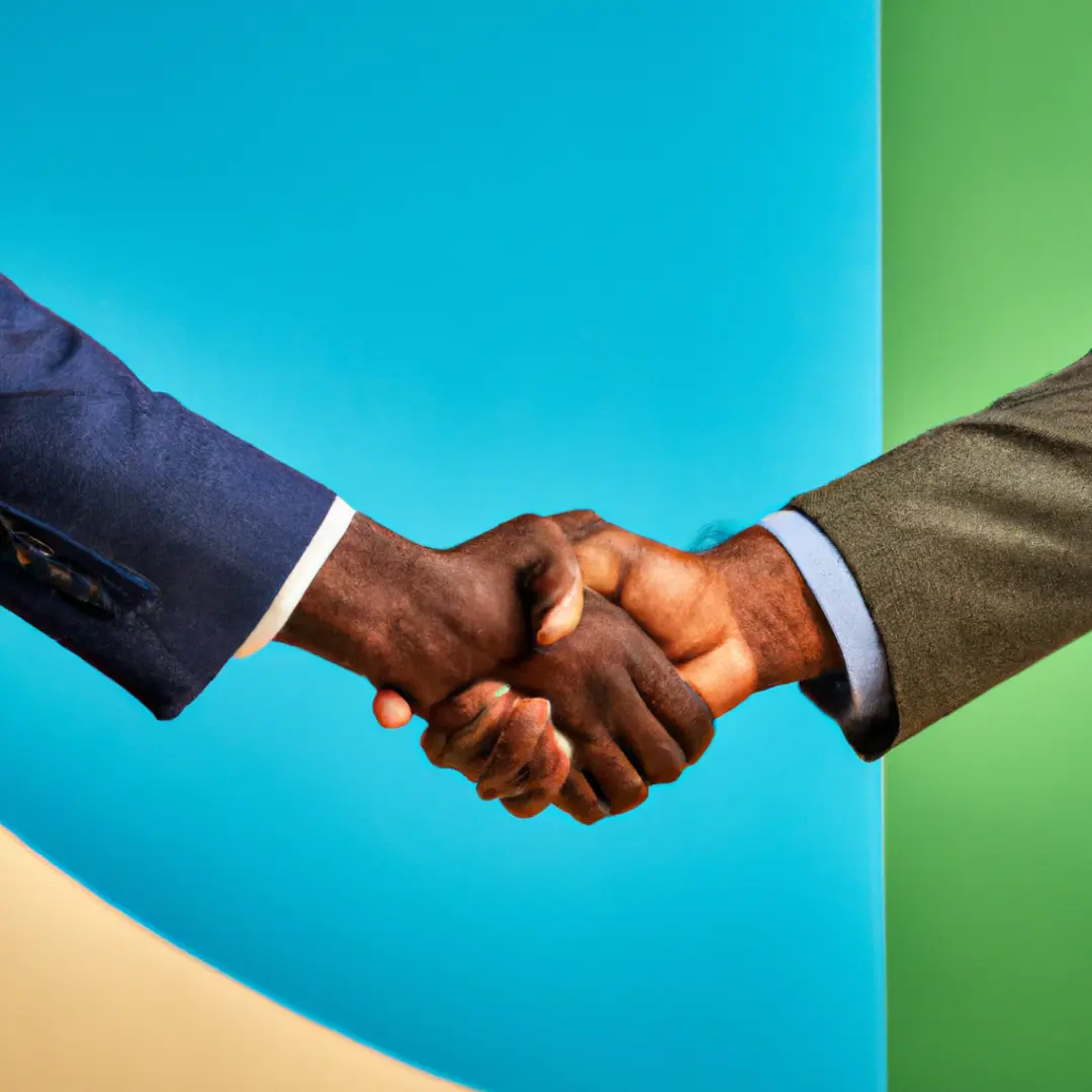 Illustration depicting a handshake between a startup founder and a potential employee, representing legal practices for hiring in startups.