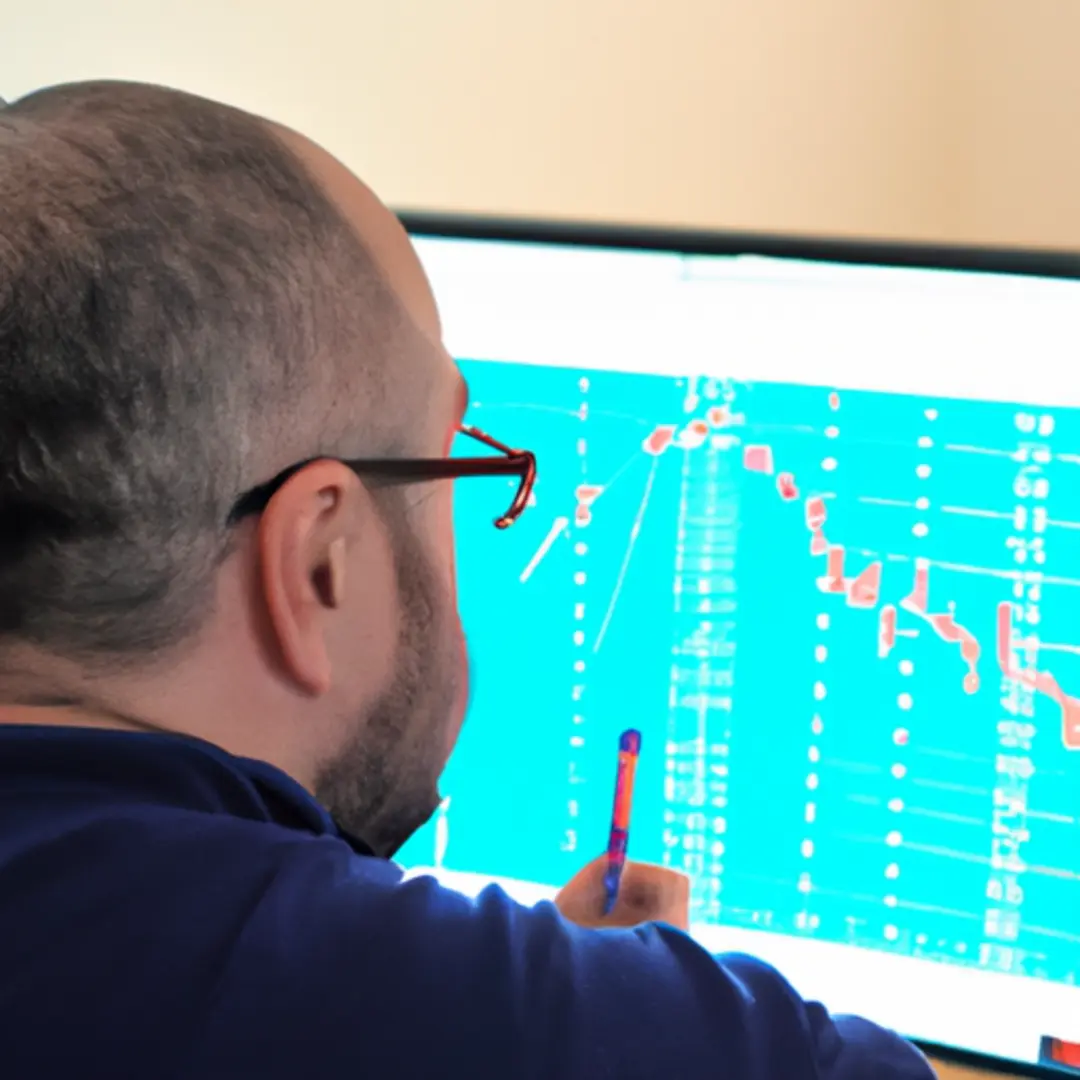 Image of a financial analyst studying graphs and charts on a computer screen.