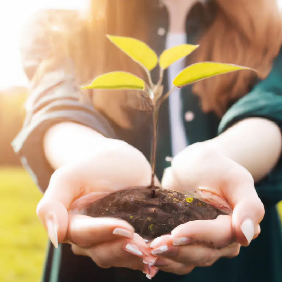 Crowdfunding concept portrayed with hands supporting a growing tree