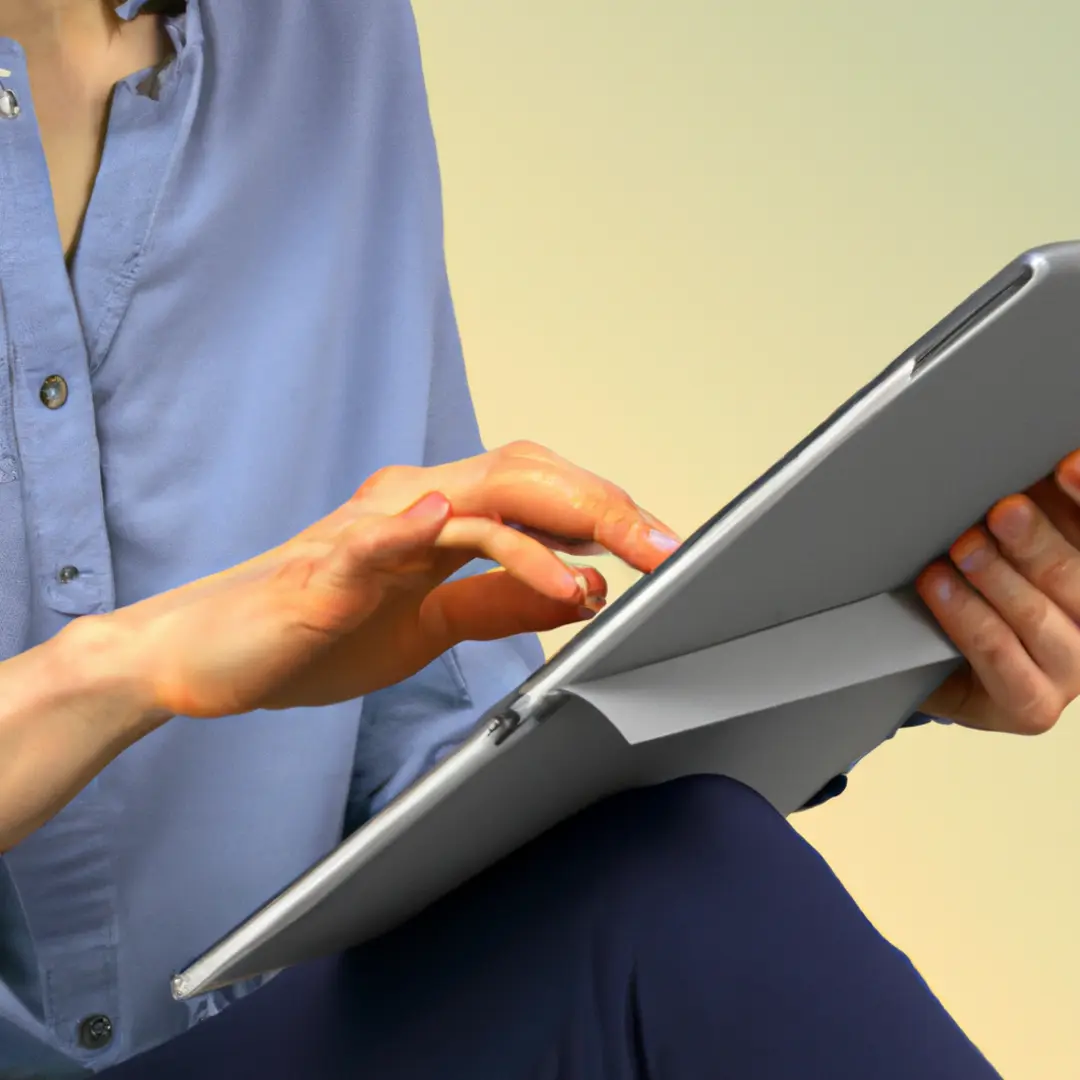 A person typing on a tablet