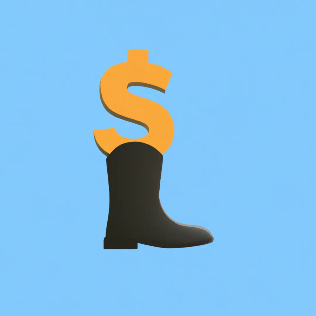 A minimalist illustration representing bootstrapping, with a dollar sign inside a boot symbolizing self-funding a startup