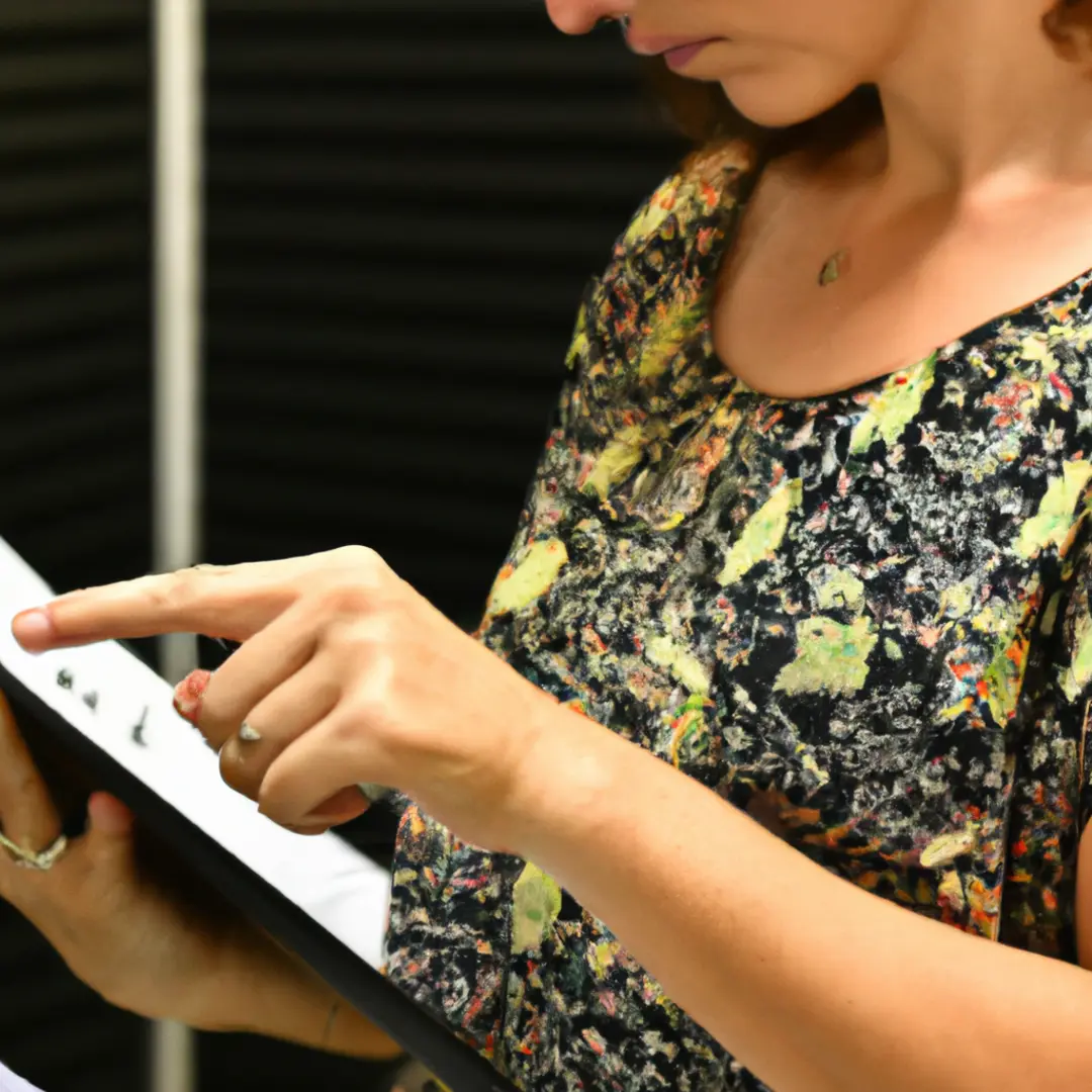 Image of a woman analyzing accounting charts and graphs on a digital tablet.