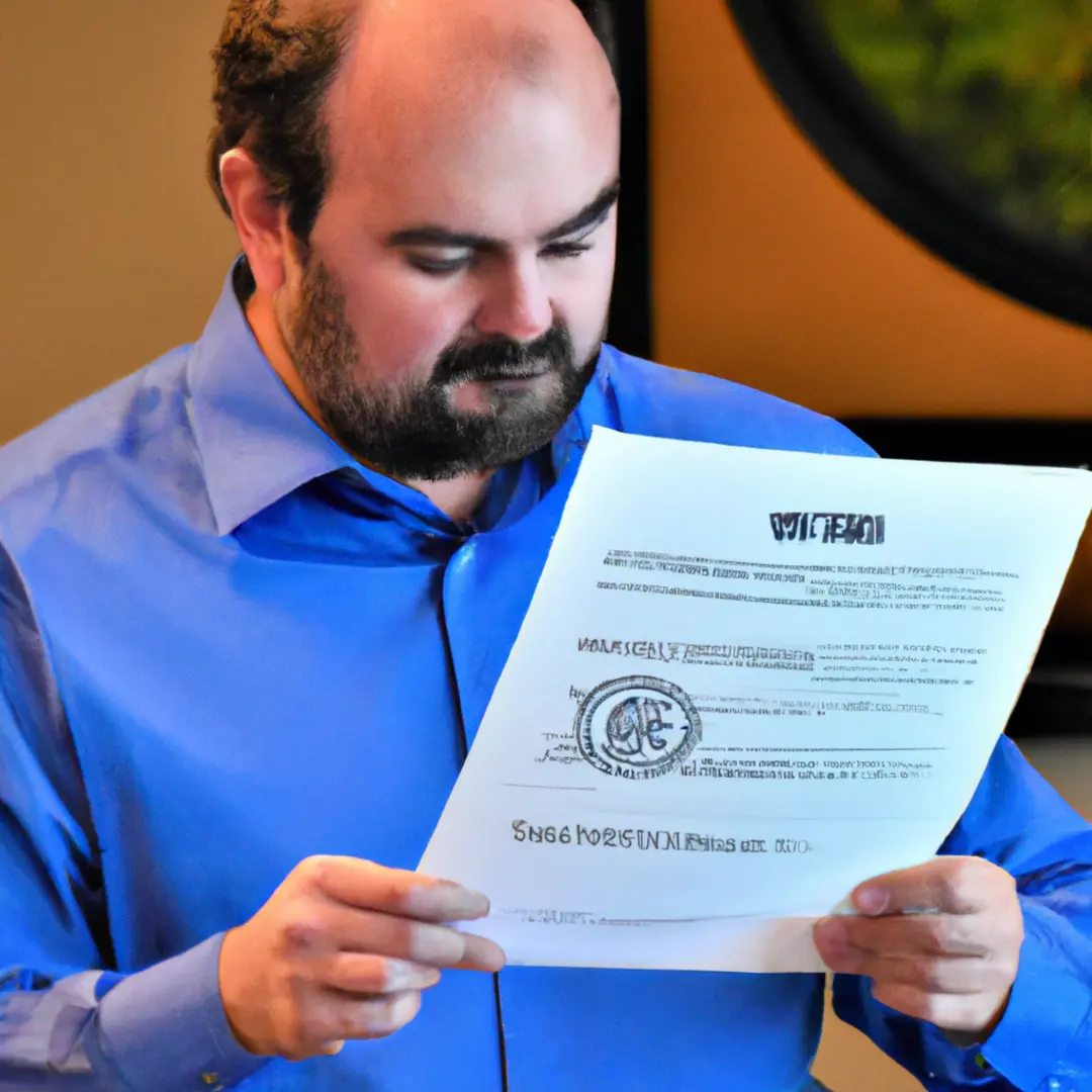 Man reviewing a financial document with a Accredited Investor seal on it.