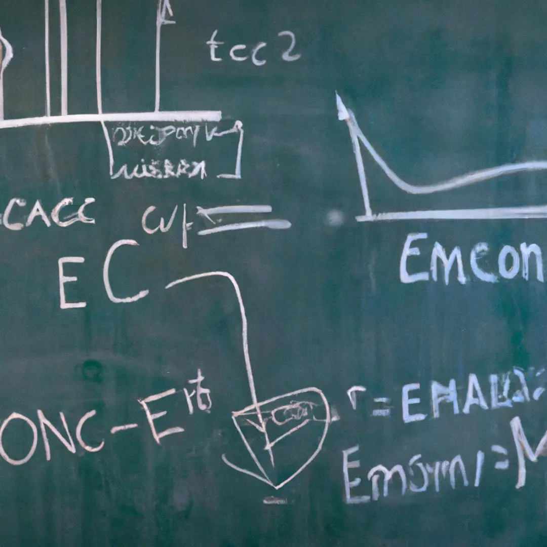 A chalkboard with economic diagrams and formulas illustrating the concept of economic allocation.