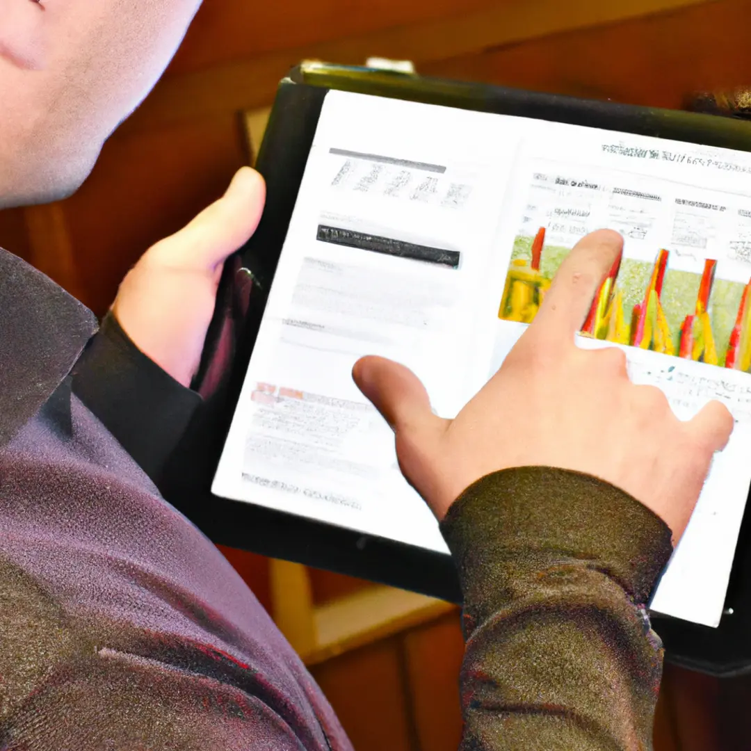 Image of a person studying an amortization chart on a digital tablet.