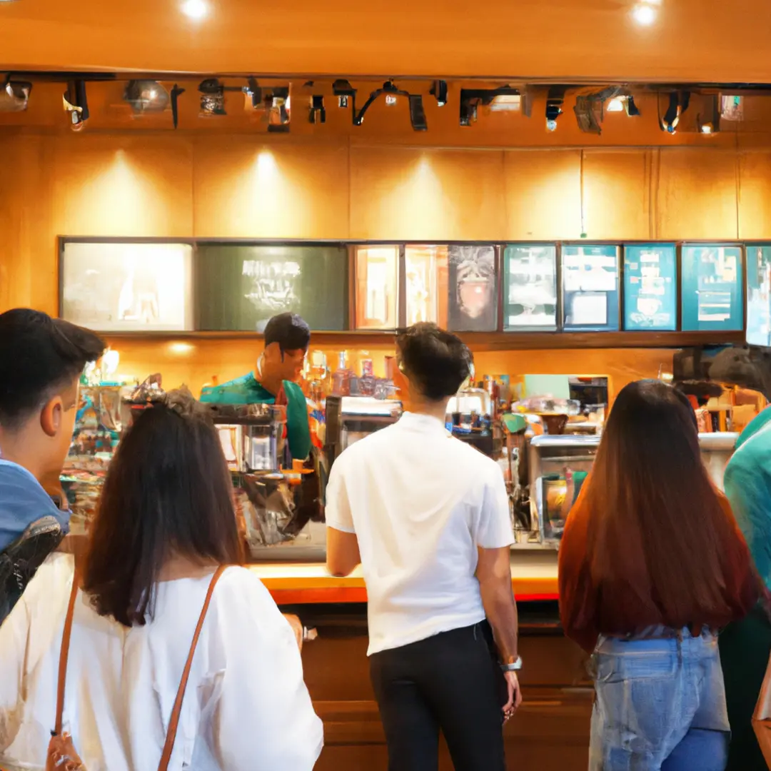 Worldwide Starbucks cafe filled with content customers