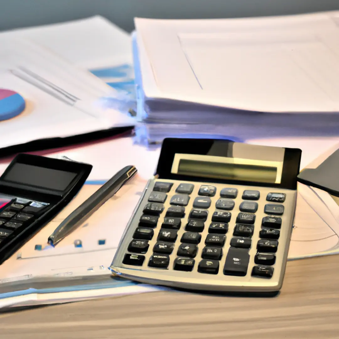 A table filled with financial statements, records and a calculator.