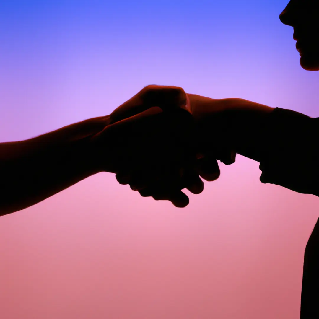 Silhouette of two hands shaking, symbolizing a business partnership with a shared vision.