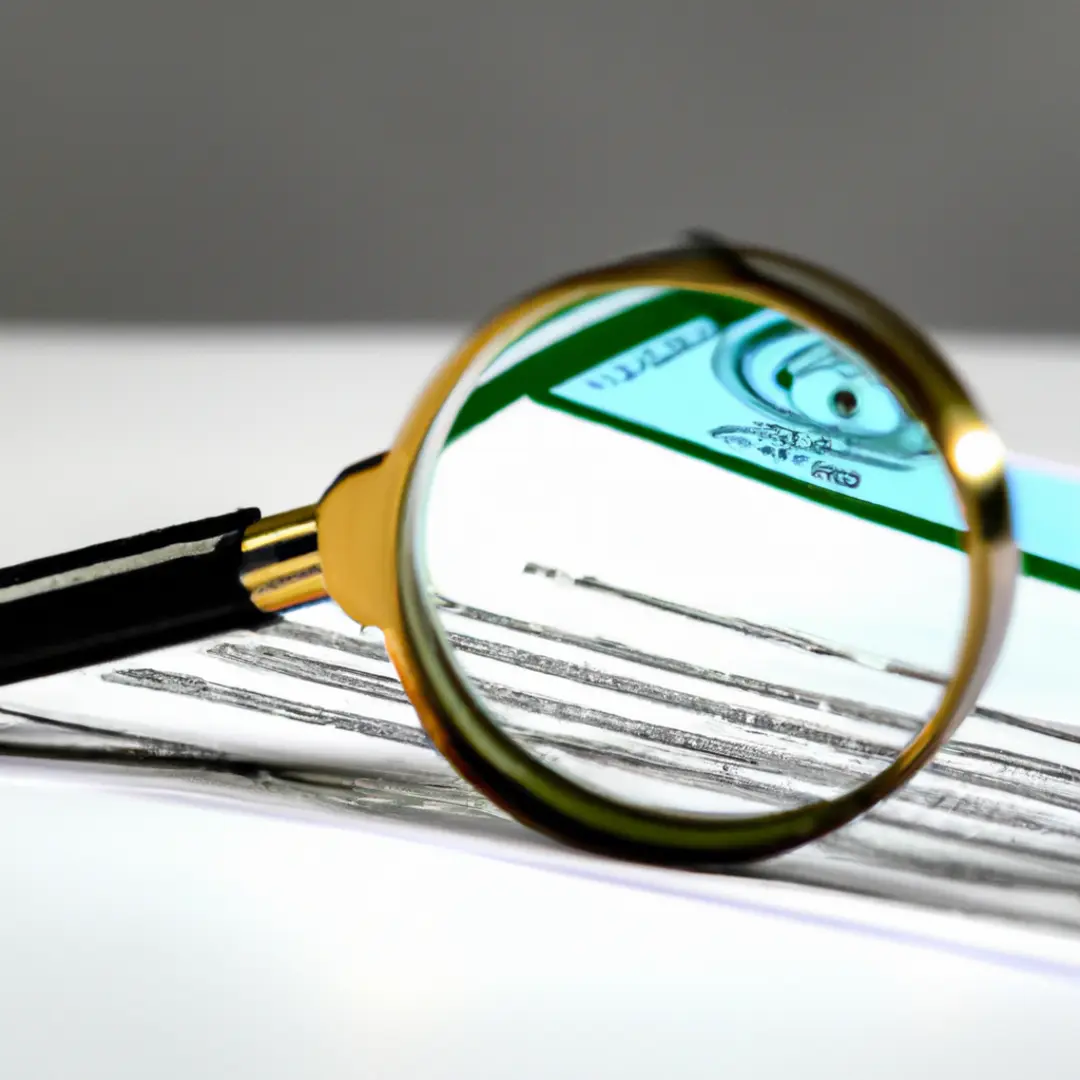 A magnifying glass inspecting a certificate of accreditation.