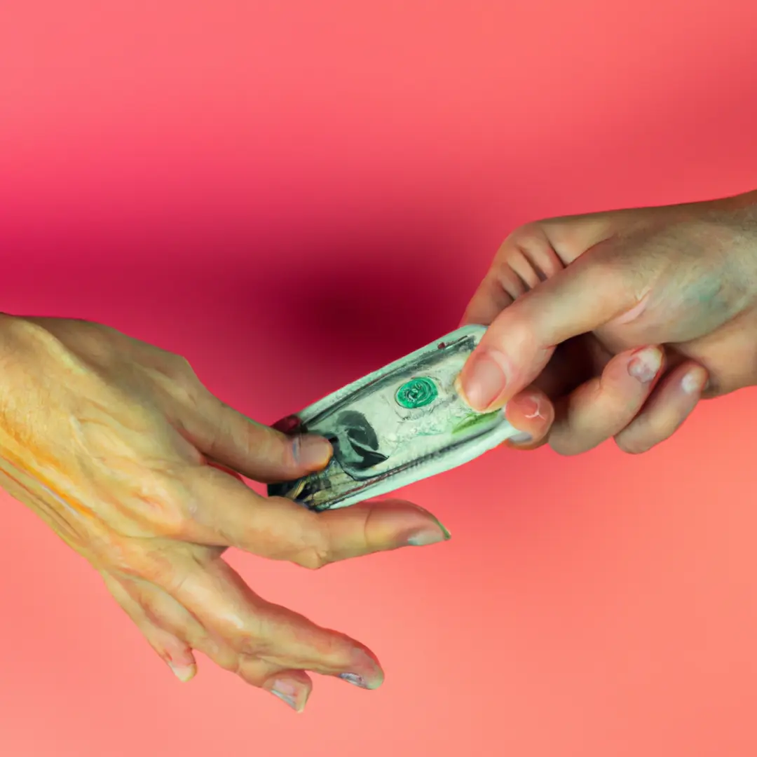 Minimalistic image of hands exchanging money, representing the concept of customer acquisition cost.