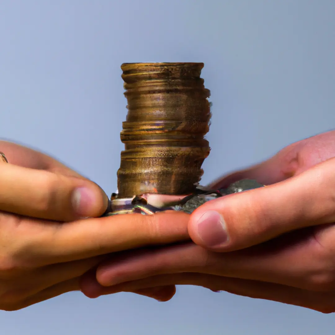 Two hands shaking atop a stack of coins, symbolizing a sustainable and profitable business partnership.