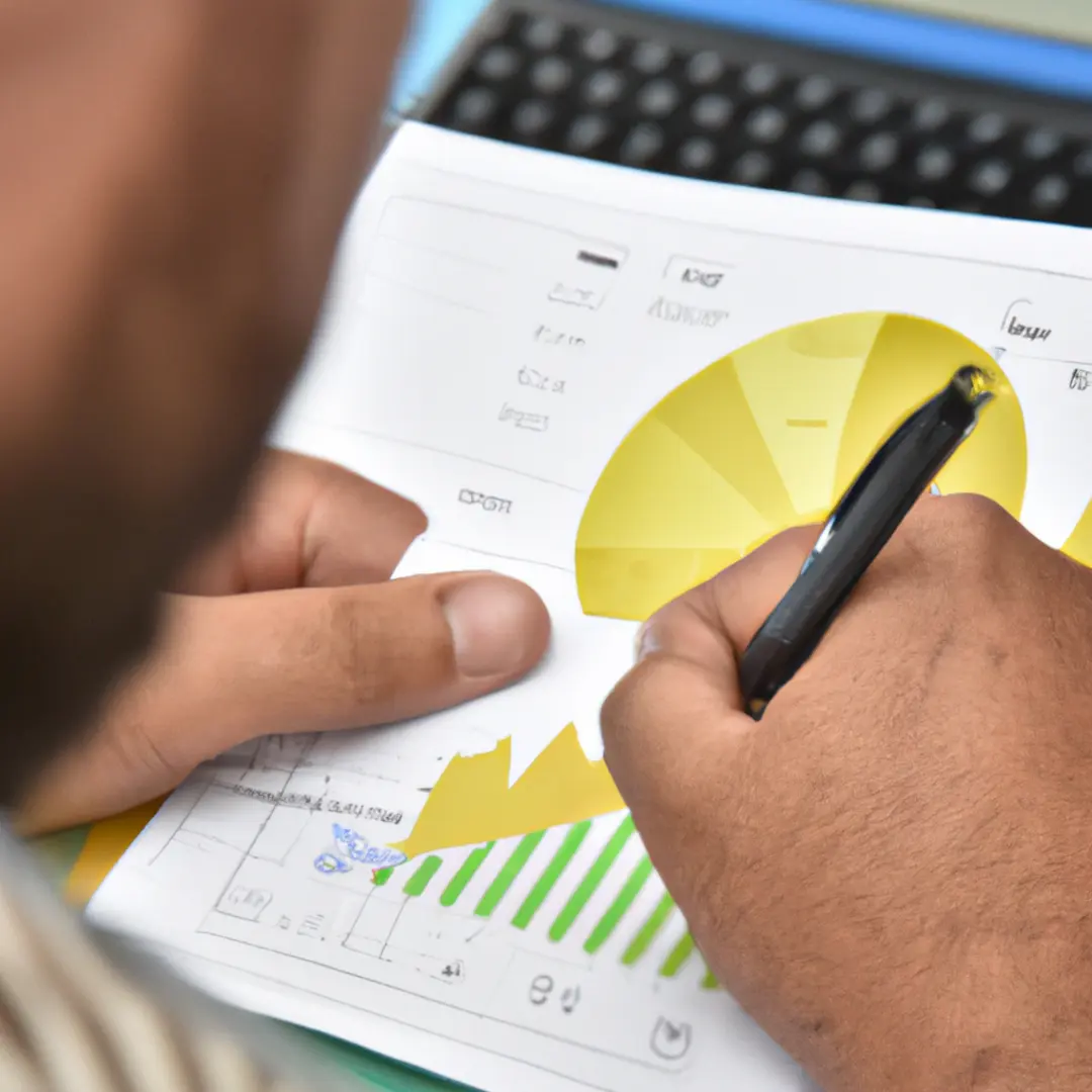 Image of a person analyzing a spreadsheet with financial data on their laptop.