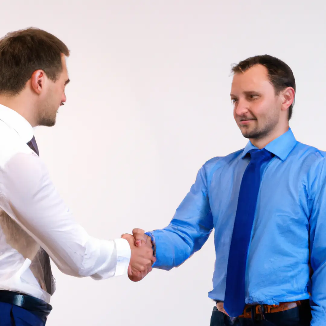 Two business people shaking hands in agreement, symbolizing establishing regular partnership reviews.