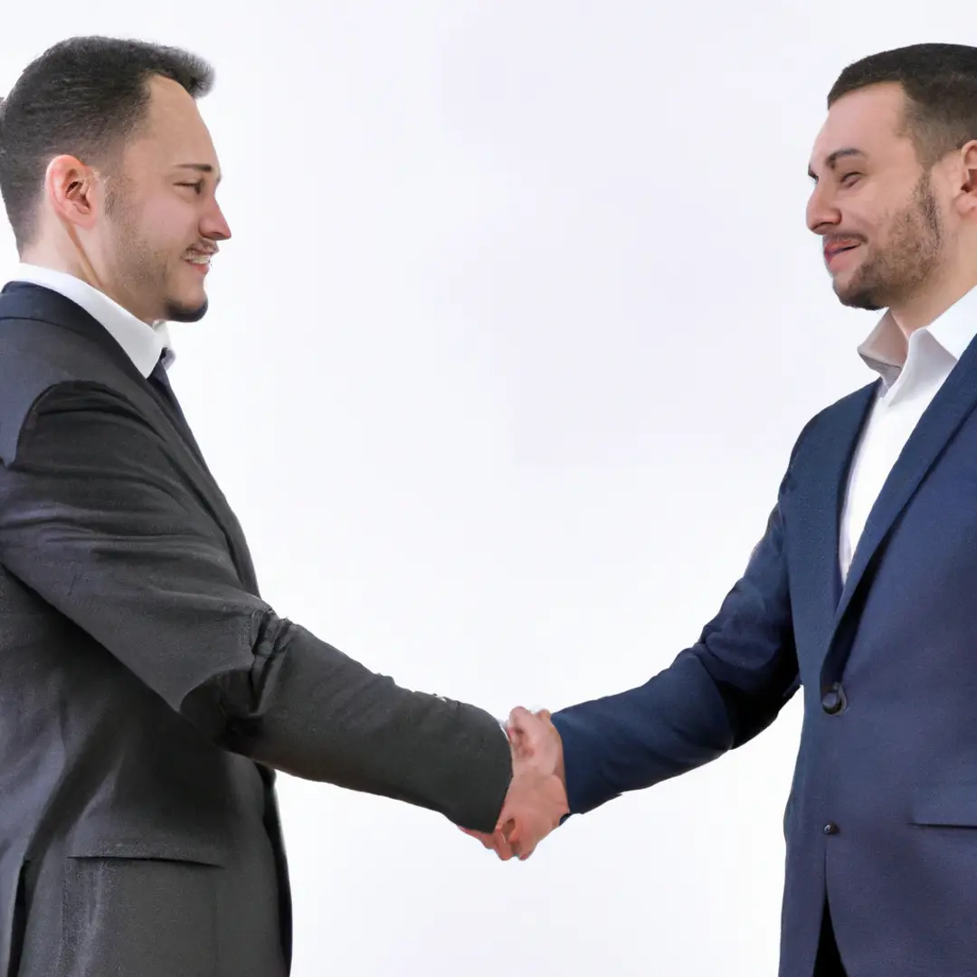 Two businessmen shaking hands, symbolizing forming business partnerships with shared vision and objectives.