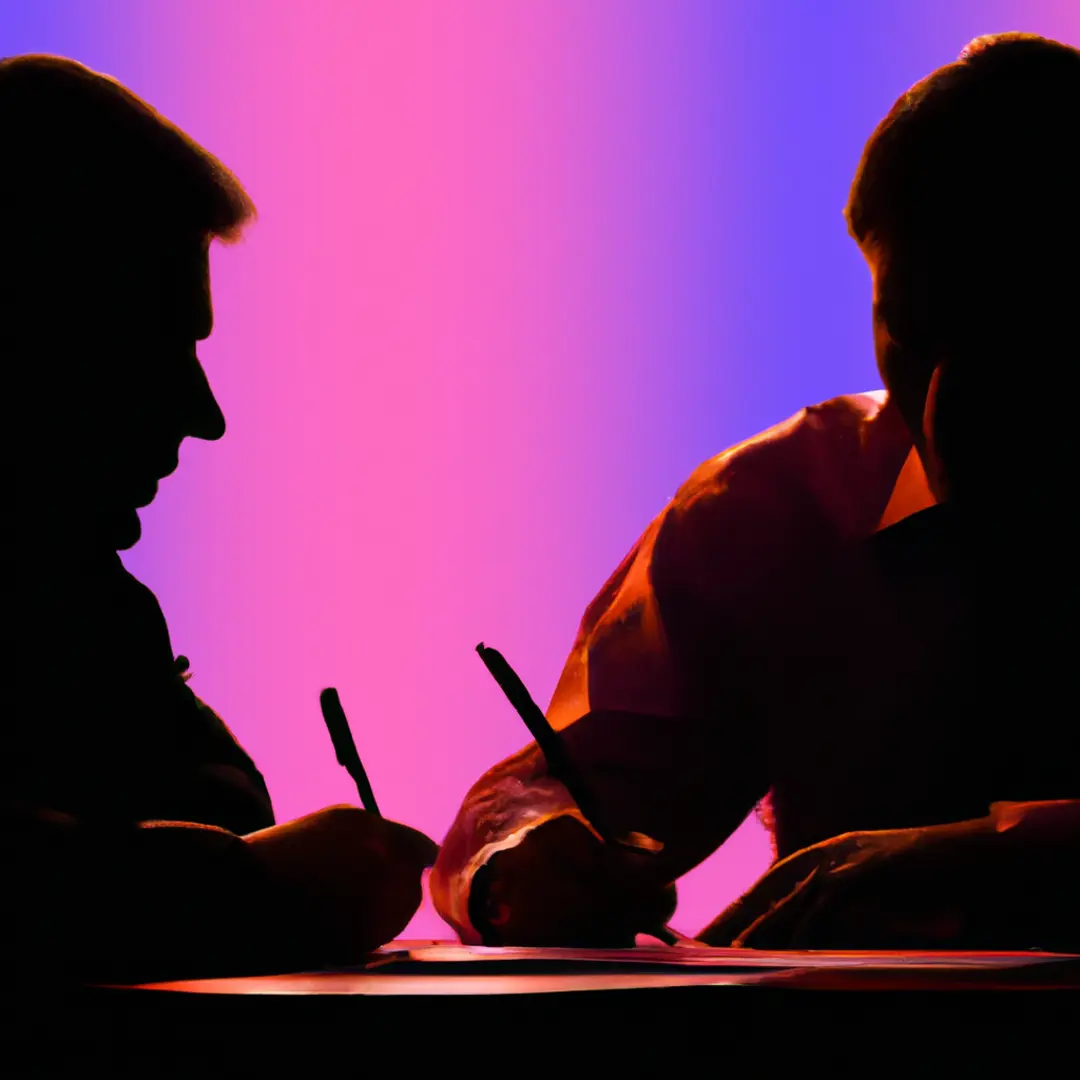 Silhouettes of two people signing a contract