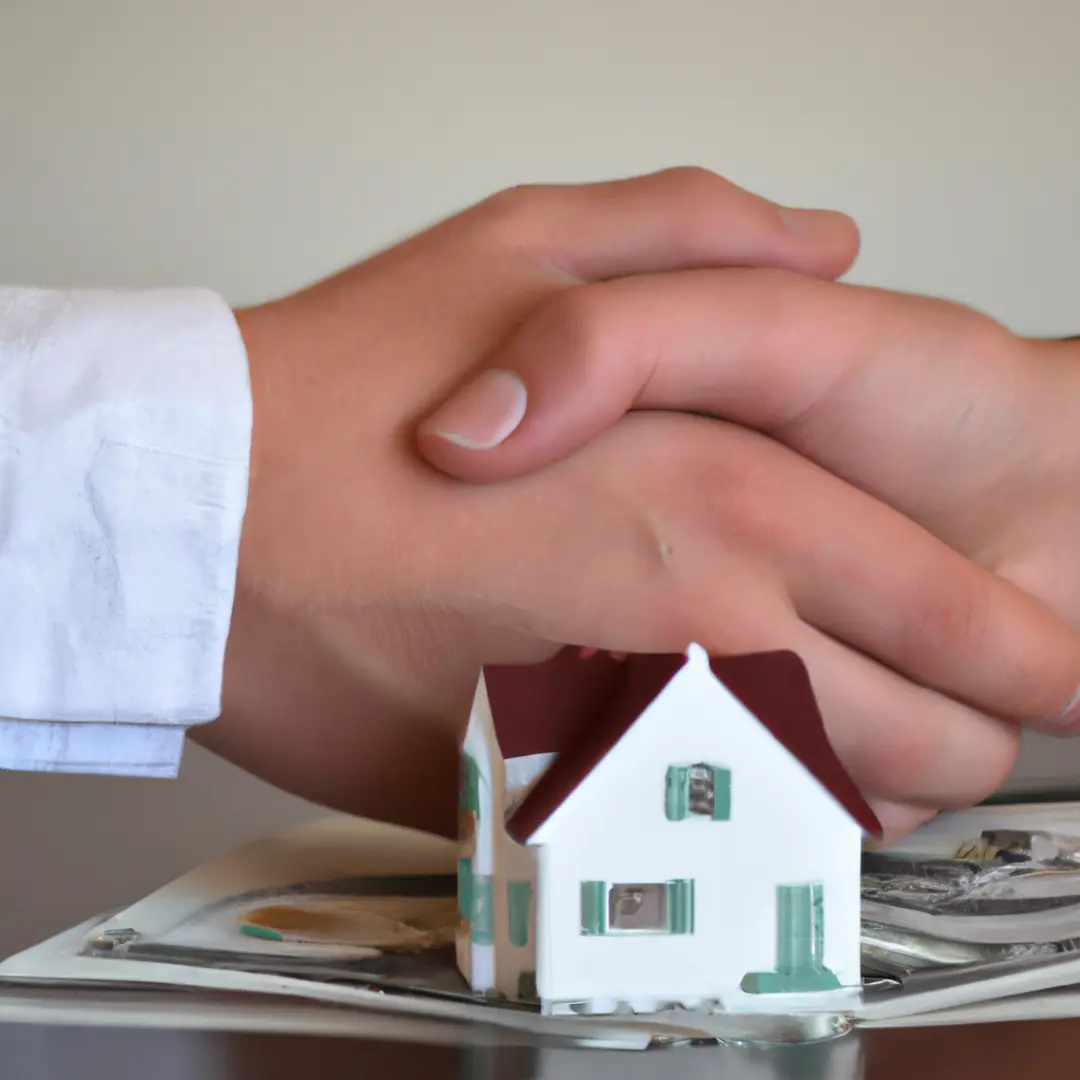 Handshake over mortgage contract and house model