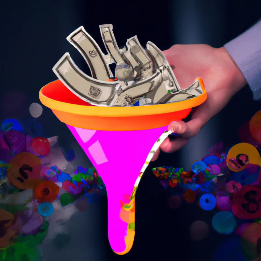 Image: Illustration of money flowing from a marketing funnel into a customers hand.