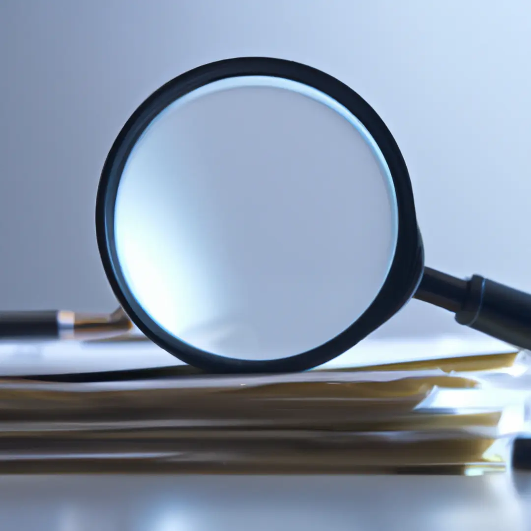 Alternative image alt-text: Minimalistic image of a magnifying glass on a stack of documents symbolizing due diligence in investment decisions.