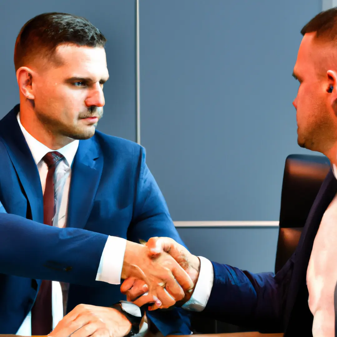 Handshake between two businessmen at a conference table, symbolizing successful negotiation strategies.