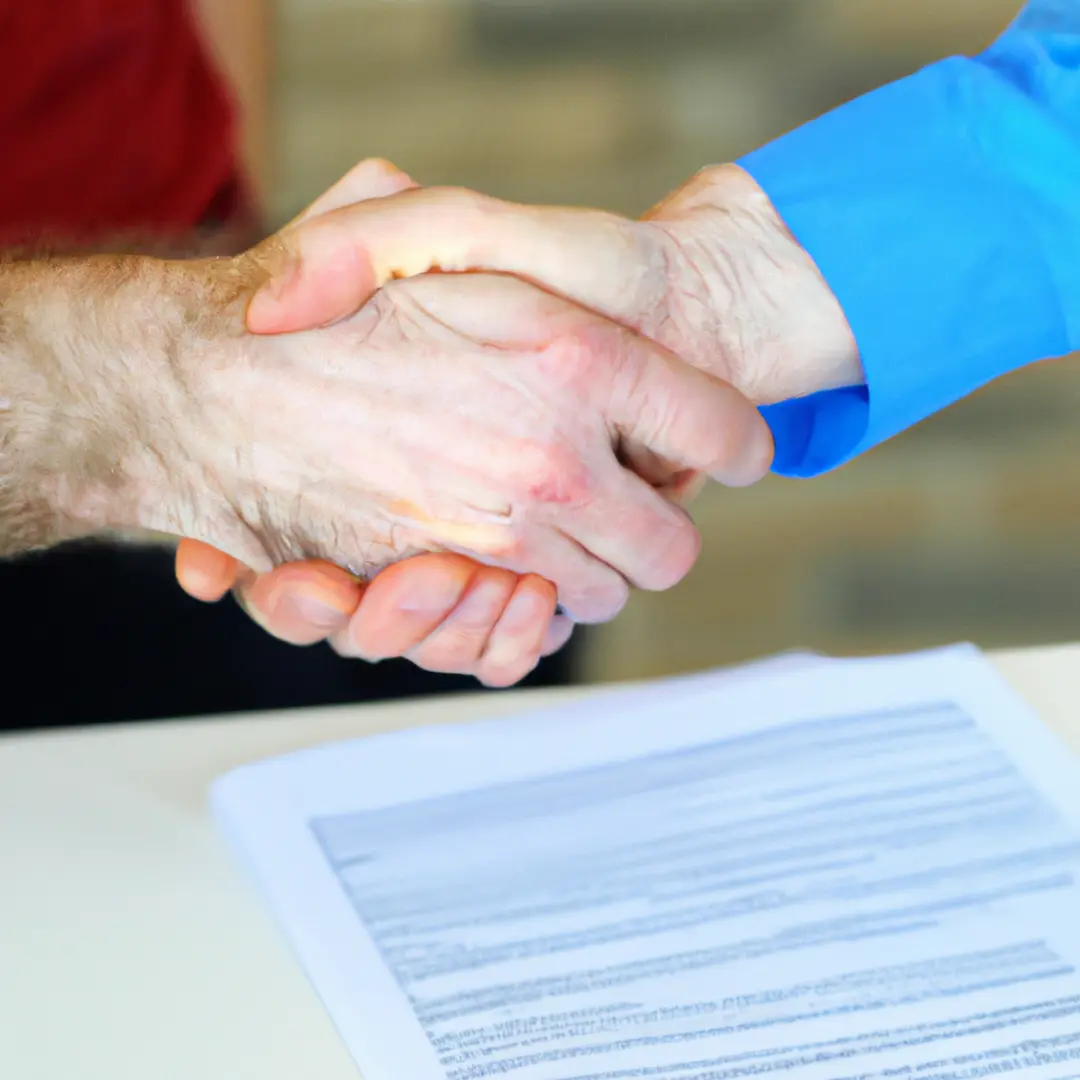 Illustration of a contract document and a handshake, symbolizing the importance of legal employee contracts in startups.