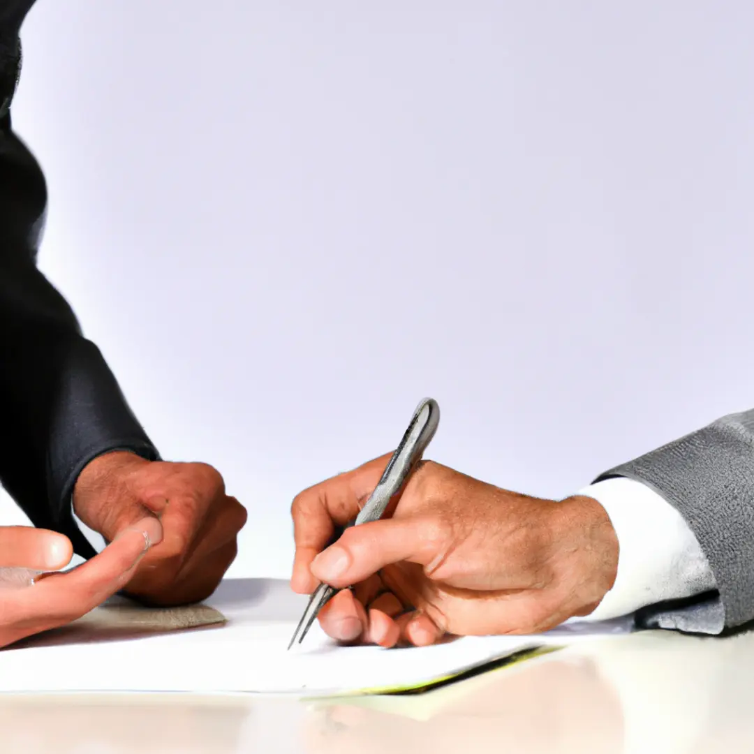 A handshake on a contract with a pen and paper.