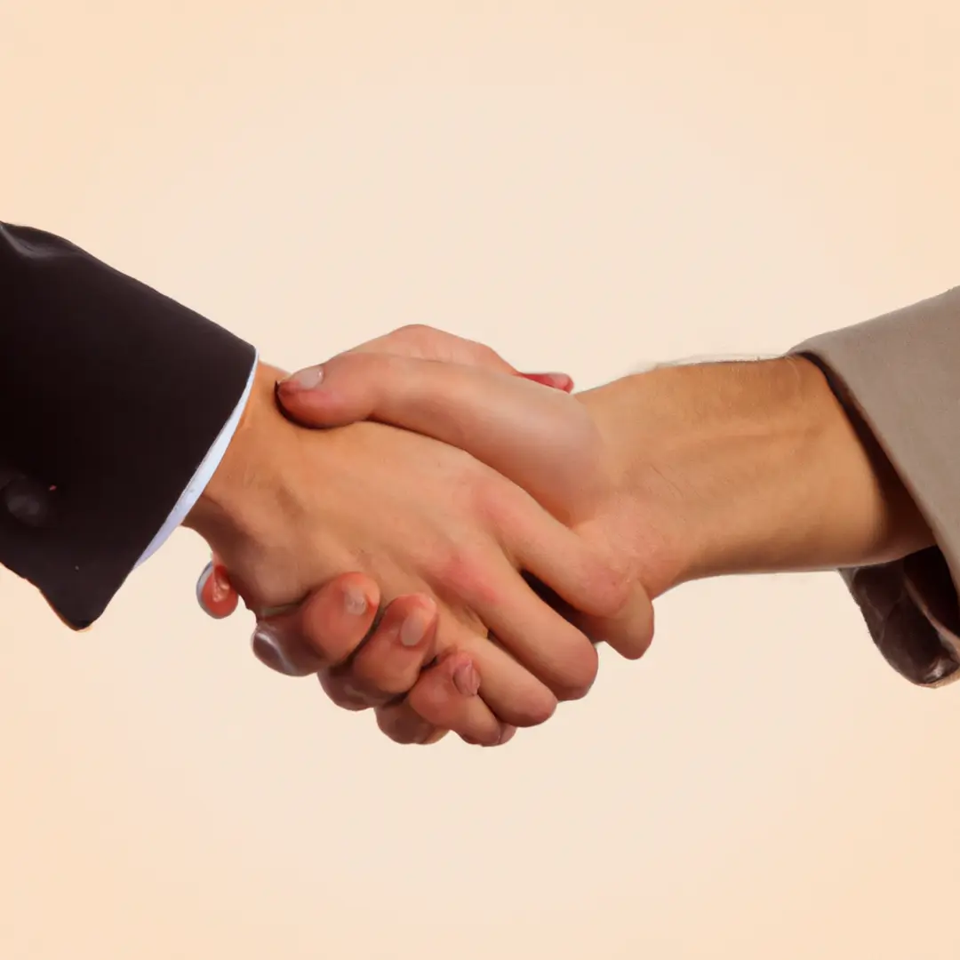 Close-up of two hands shaking, representing the mutual agreement and partnership in business.