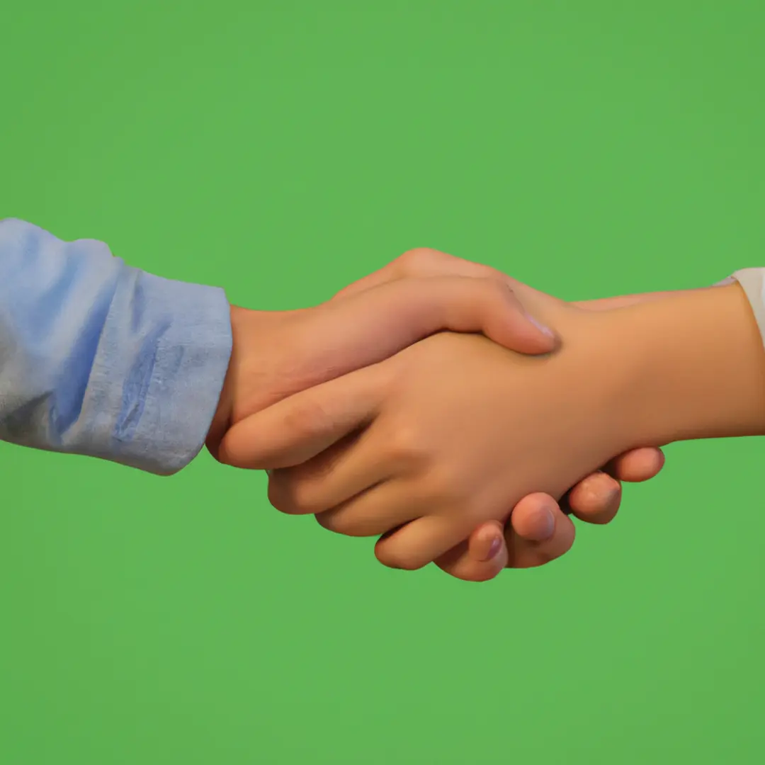 Two hands shaking on a green background; symbolizing a sustainable and profitable business partnership.