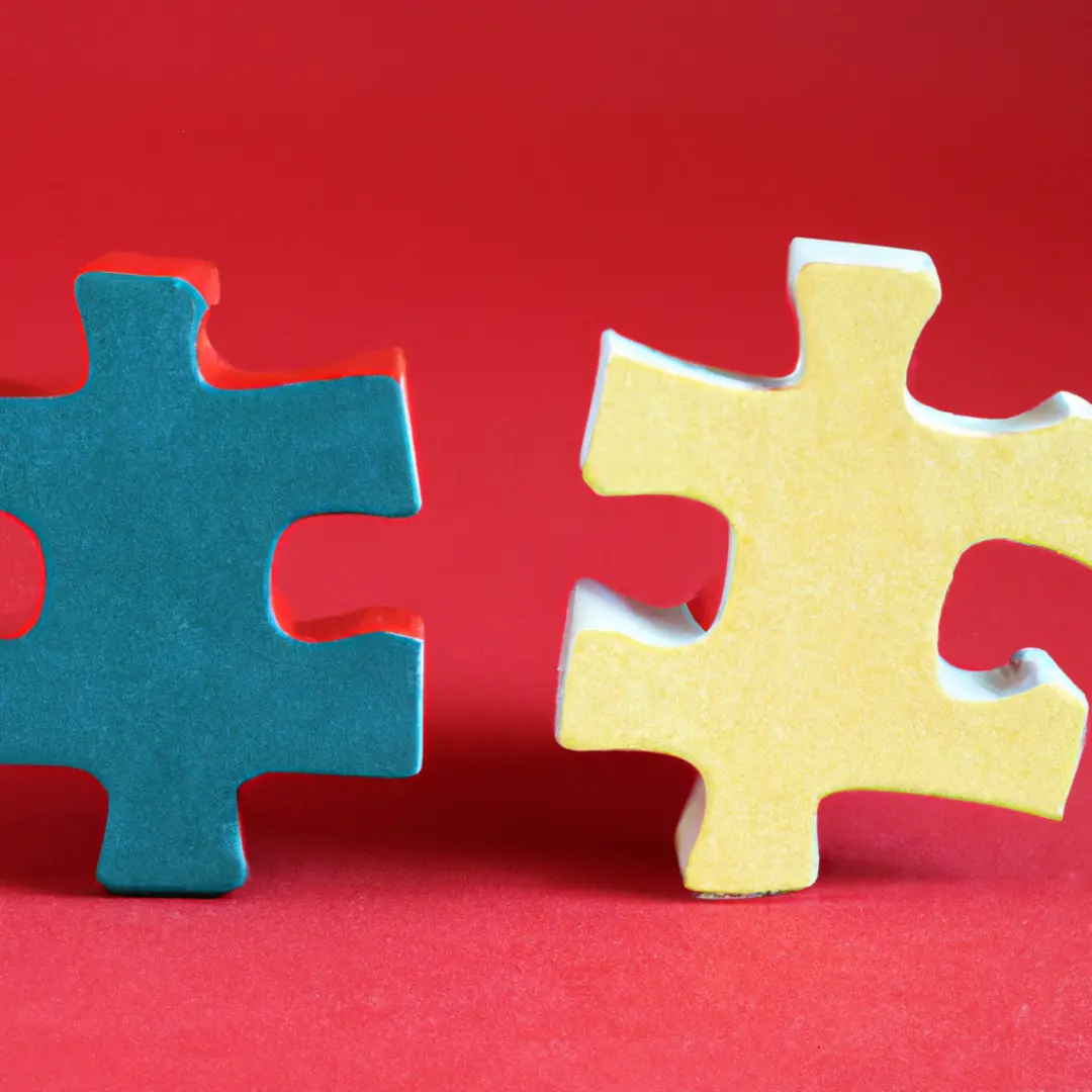 Two puzzle pieces fitting together, representing a successful business partnership and reaching new customers.