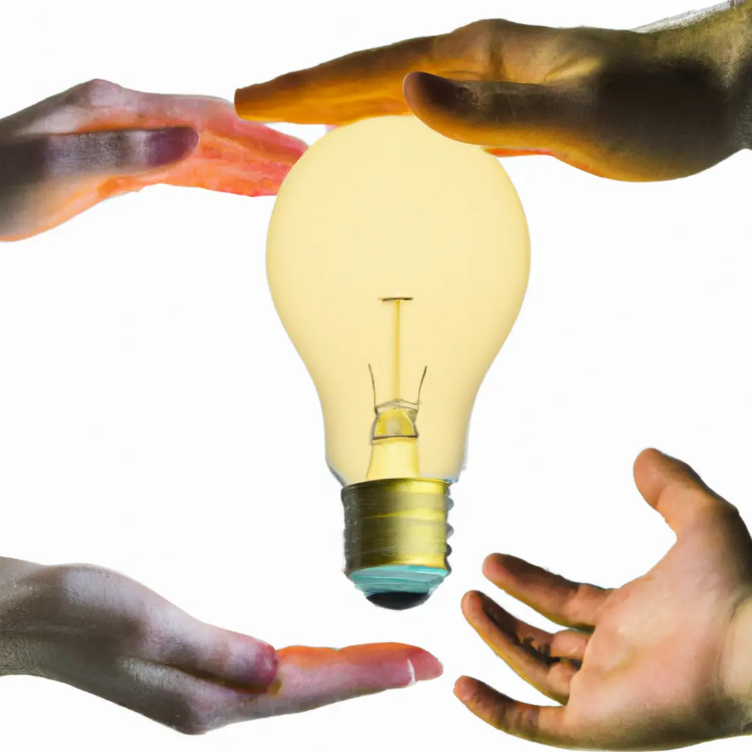 Four hands forming a partnership symbol against a white background with a lightbulb.