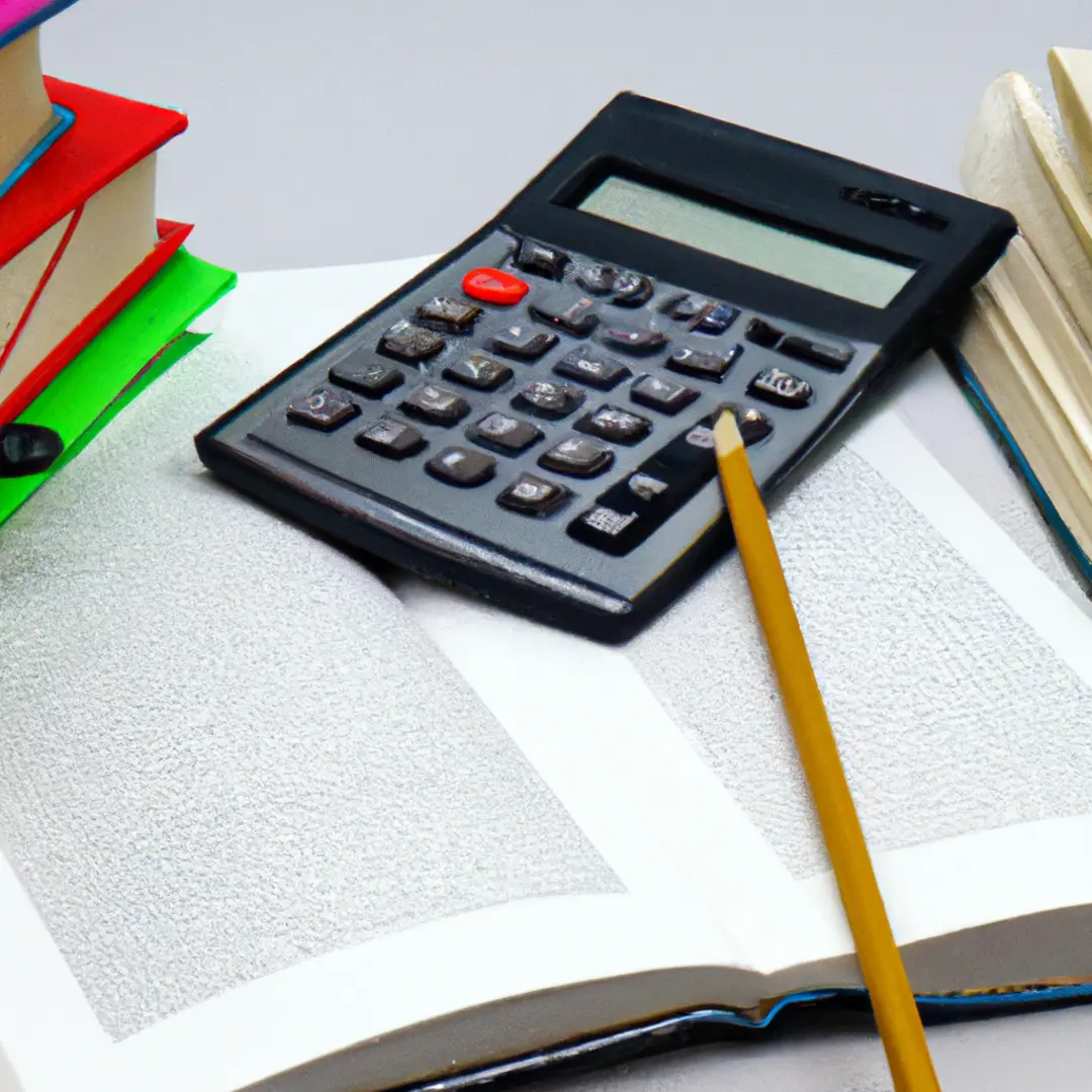 Image of a calculator, pencil, and an open financial book explaining the concepts of fixed and variable expenses.