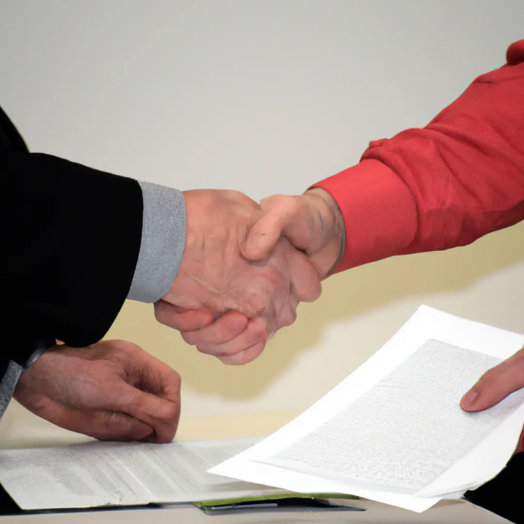 handshake and pen on a contract document