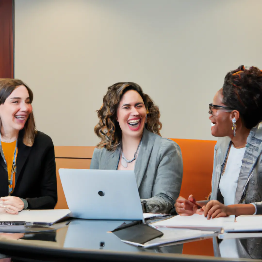 A diverse group of professionals sitting at a conference table, discussing hiring practices.