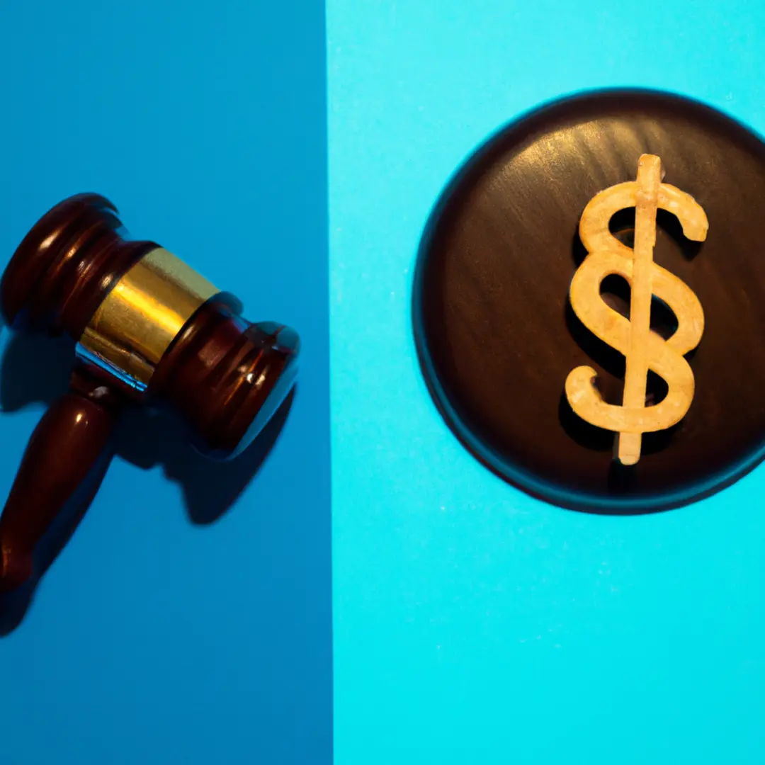 Minimalistic image of a gavel and dollar signs.