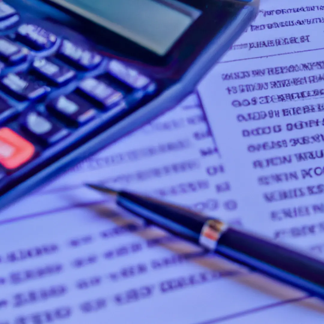 Image of a detailed account statement on a desk, surrounded by a calculator and pen.