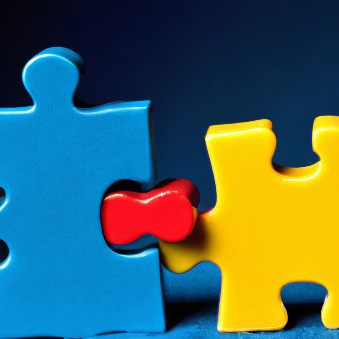 Two puzzle pieces fitting together, symbolizing a successful business partnership and accessing new customer bases.