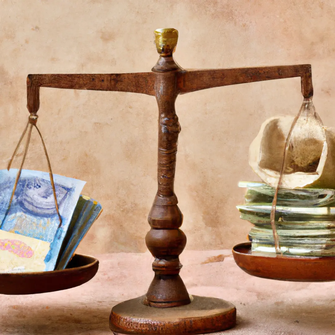 Illustration of a scale balancing legal compliance and a pile of money, representing the importance of adhering to labor standards for startups.