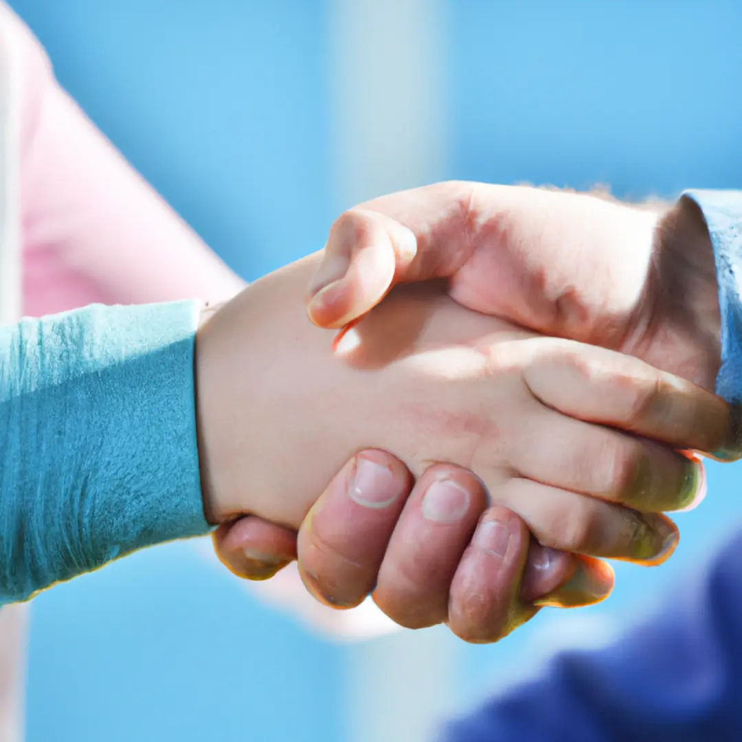 Two hands shaking, representing a partnership agreement.