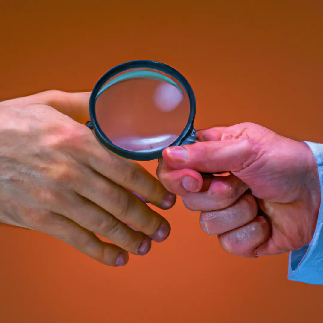 Two hands shaking with a magnifying glass next to them.