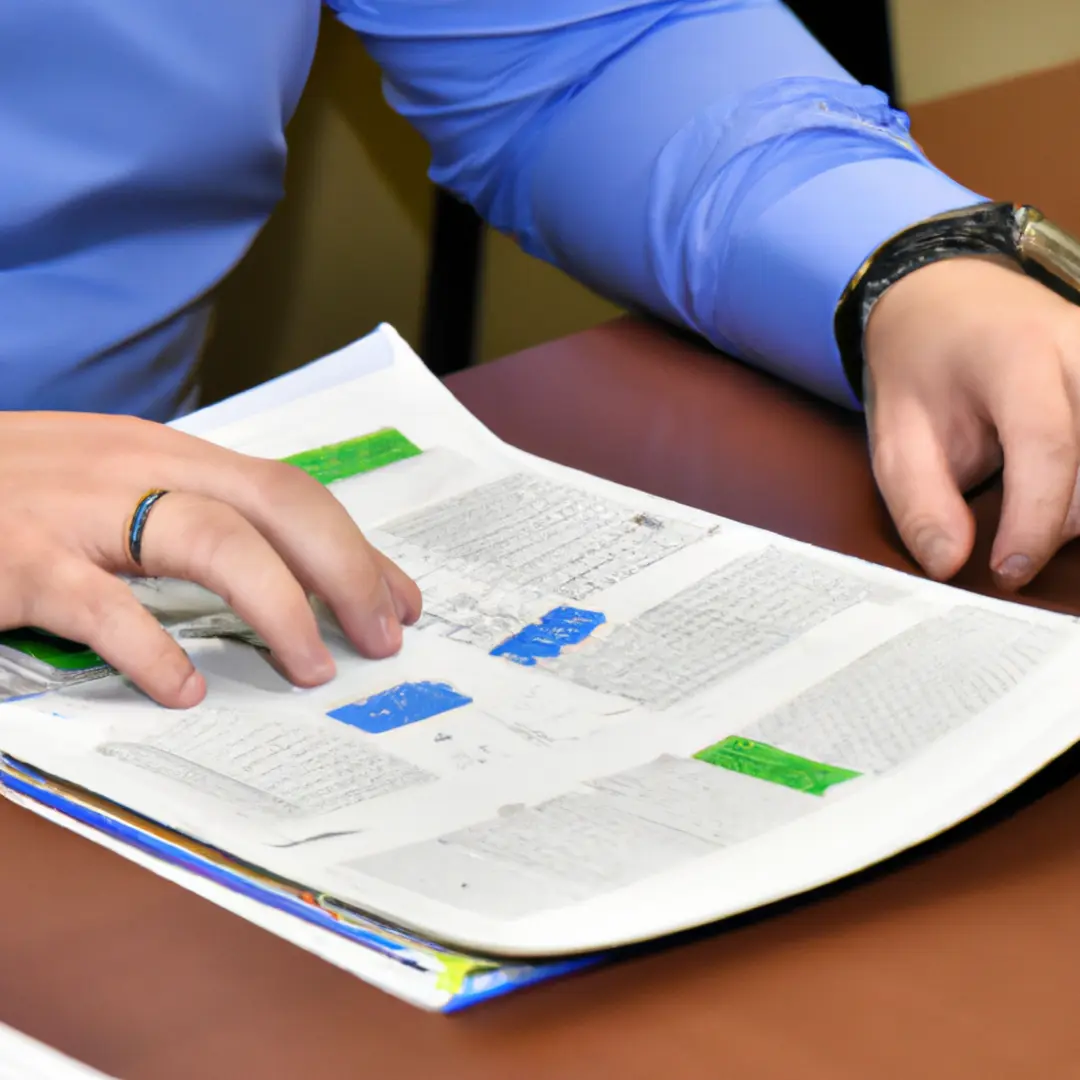 Close-up view of an accountant working on a financial report.