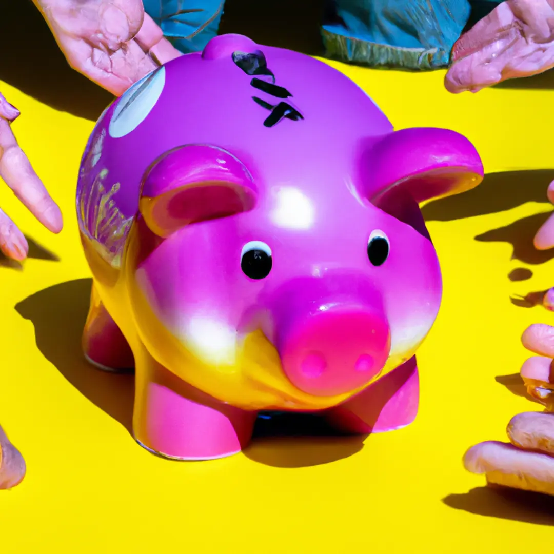 People investing money into a piggy bank representing crowdfunding campaigns.