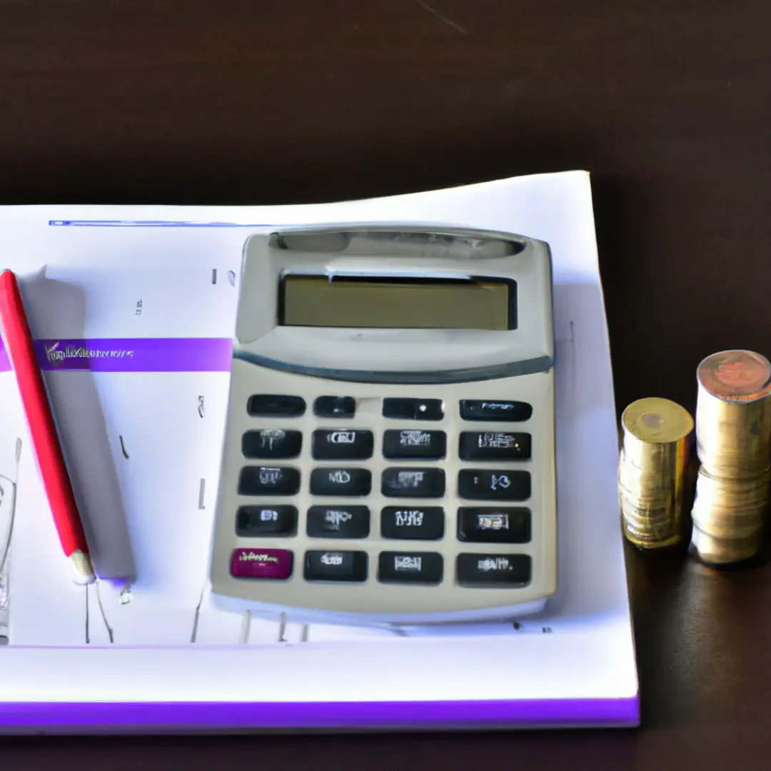 A stack of coins with a calculator and a paper showing an amortization table.