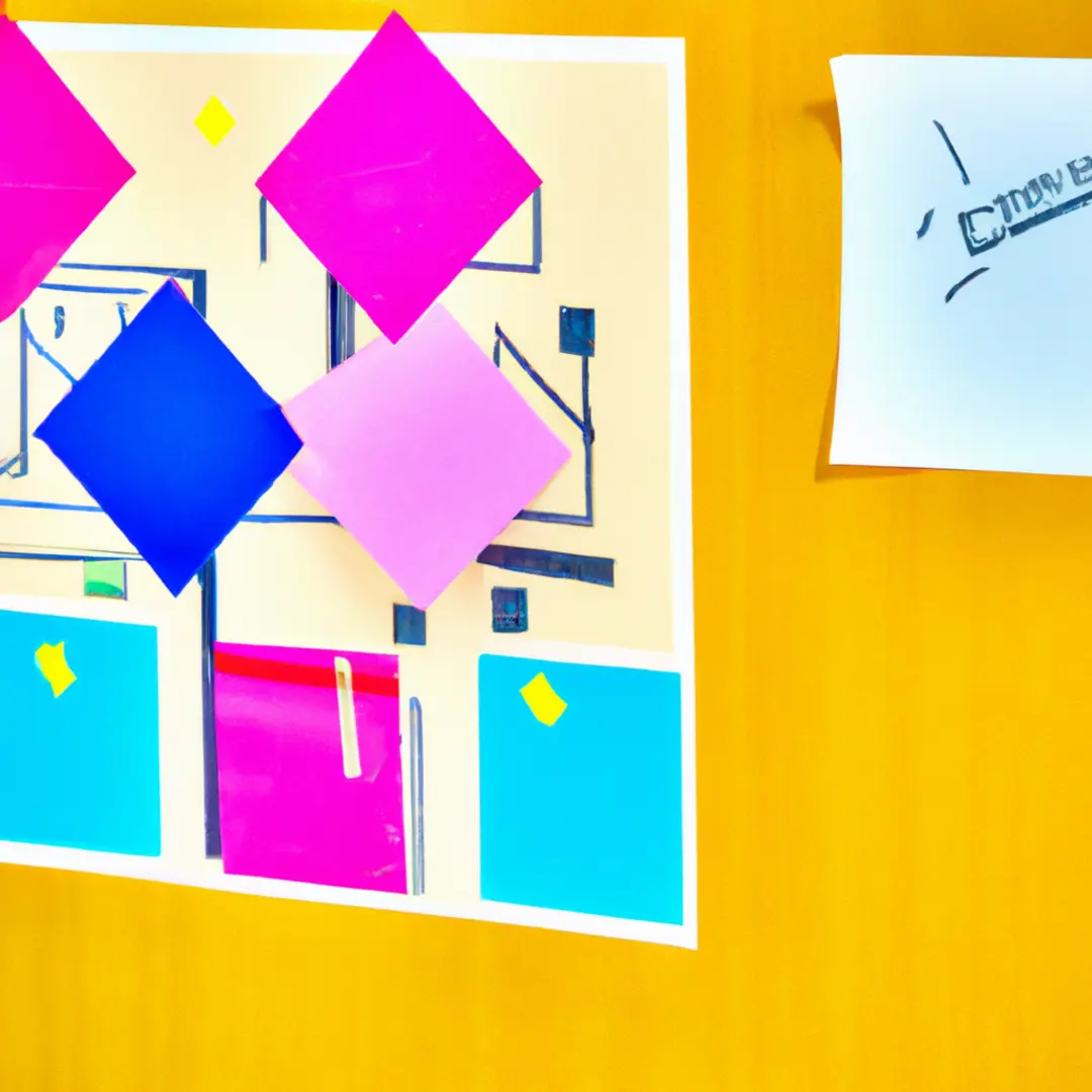 Image alt-text: A close-up of a business model canvas illustration with colorful post-it notes and markers.