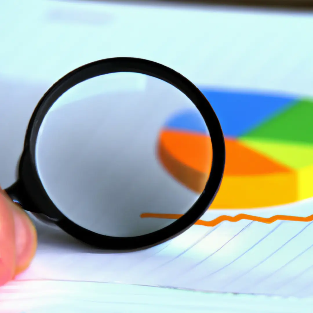 Image of a magnifying glass examining financial statements and graphs.