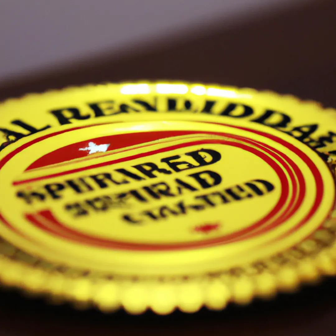 Gold seal with the words Accredited Quality Standard embossed on it.