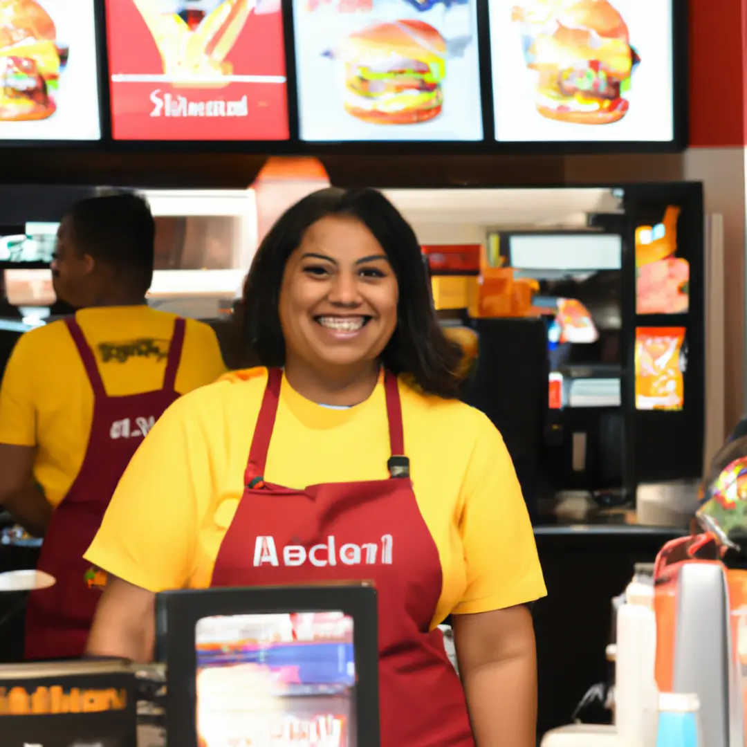 Franchisee behind McDonalds counter, representing business model