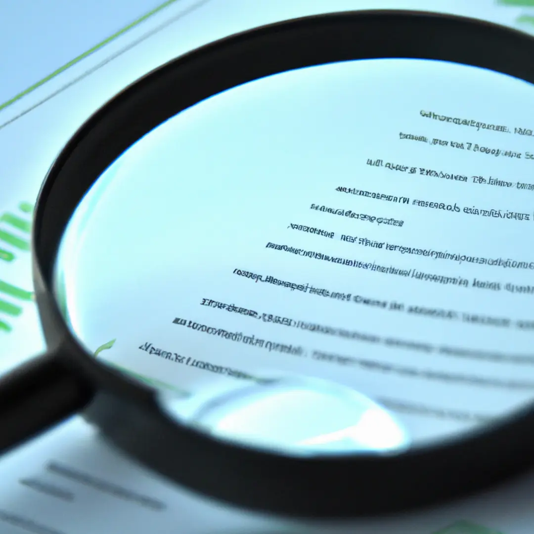 Image of a magnifying glass over a detailed financial report, symbolizing the auditing process.