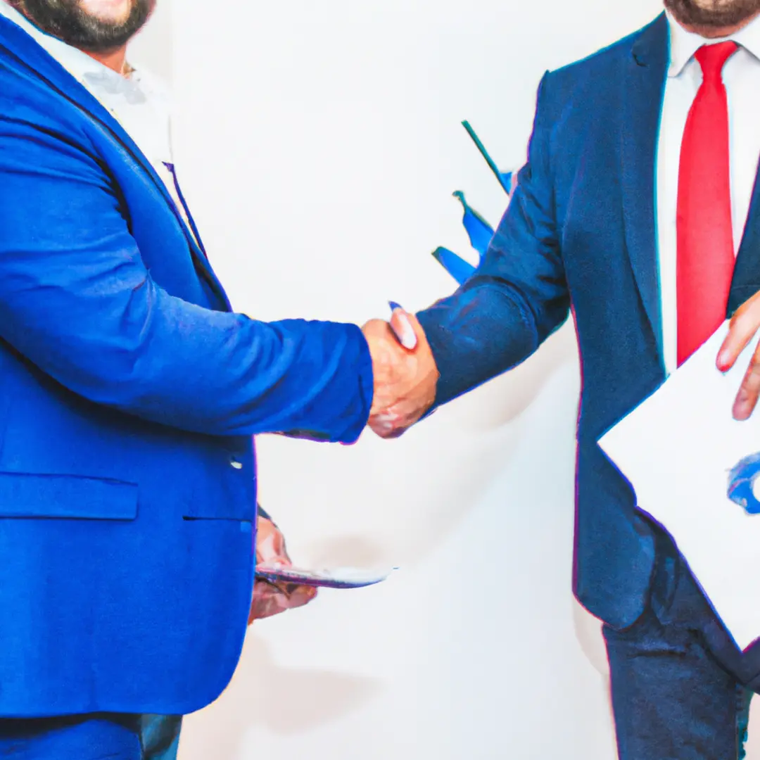 Co-founder agreement document with signatures and a handshake symbolizing a strong partnership.