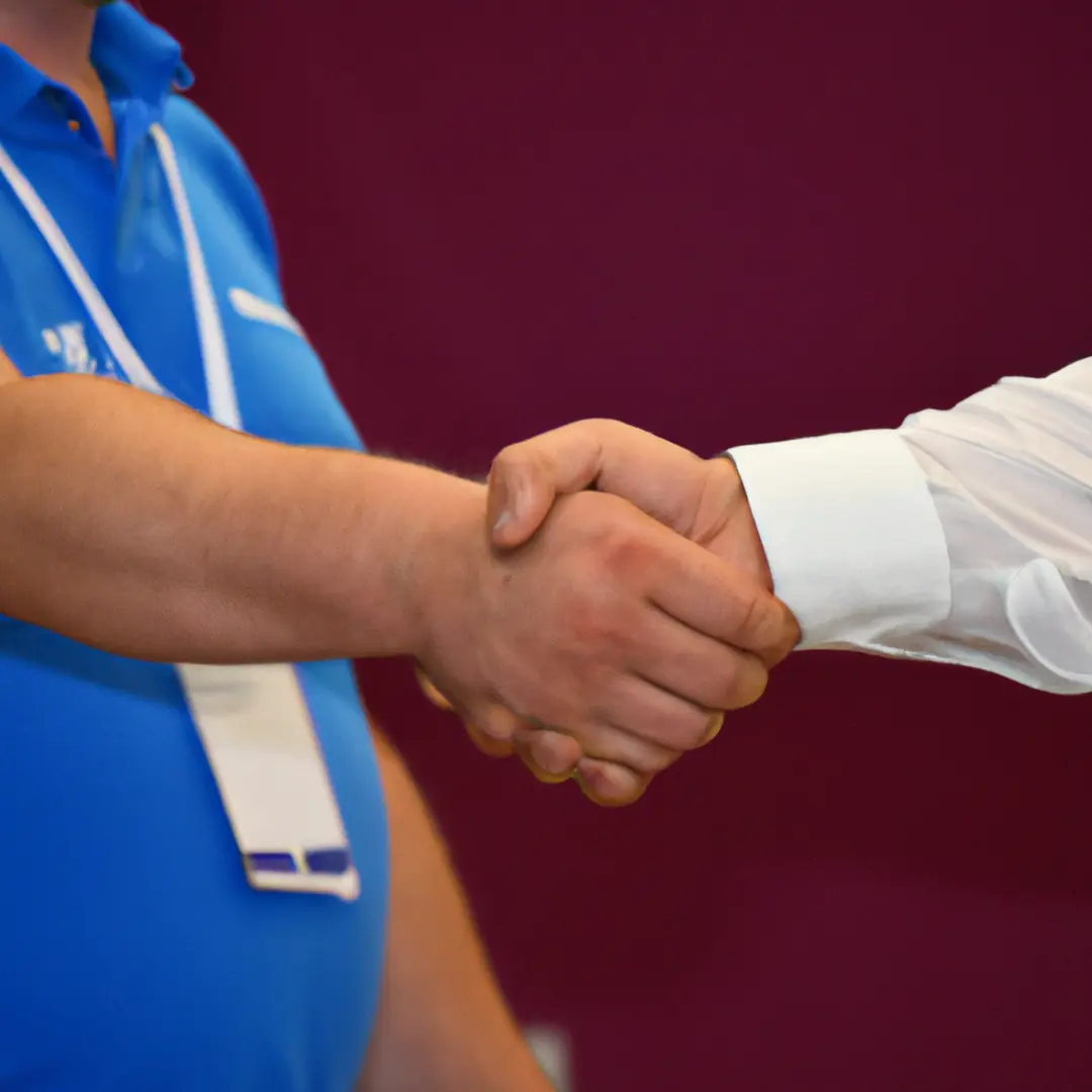 Handshake with licensing symbol in the background.