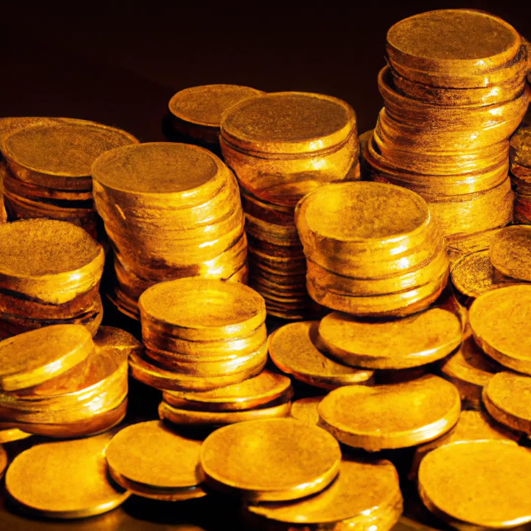 A pile of gold coins divided into sections, symbolizing economic allocation.