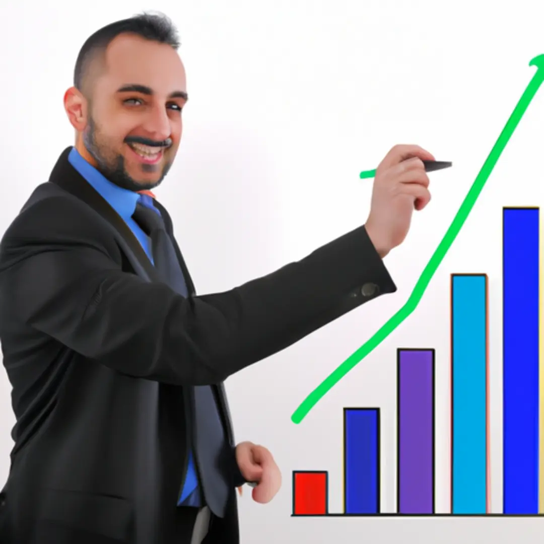 Image of a businessman marking progress on a growth chart.